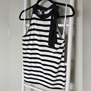White House Black Market  Striped Halter Top With Pearl Embellishments